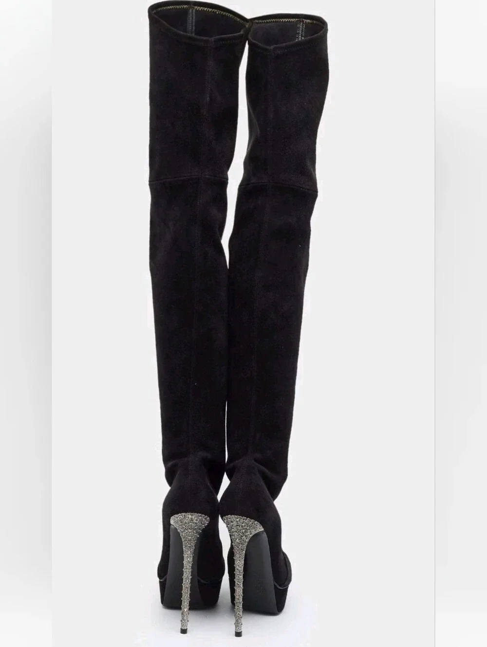 Casadei Black Over-the-Knee Crystal Heel Platform Boots